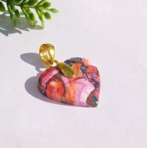 Colgante de Plata de Ley 925 con Turquesa Rosa y Cobre, Chapado en Oro, Hecho a Mano, con Forma de Corazón - Product Image 2