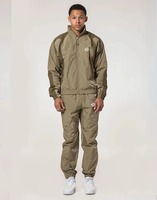Ensemble deux pièces personnalisé pour homme : coupe-vent léger 100 % coton imprimé, à capuche, coupe-vent, et pantalon d'école empilé à fermeture éclair