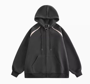 Veste zippée de haute qualité pour hommes lourds Sweat à capuche de style de rue avec fermeture éclair à capuche à manches longues - Product Image 3