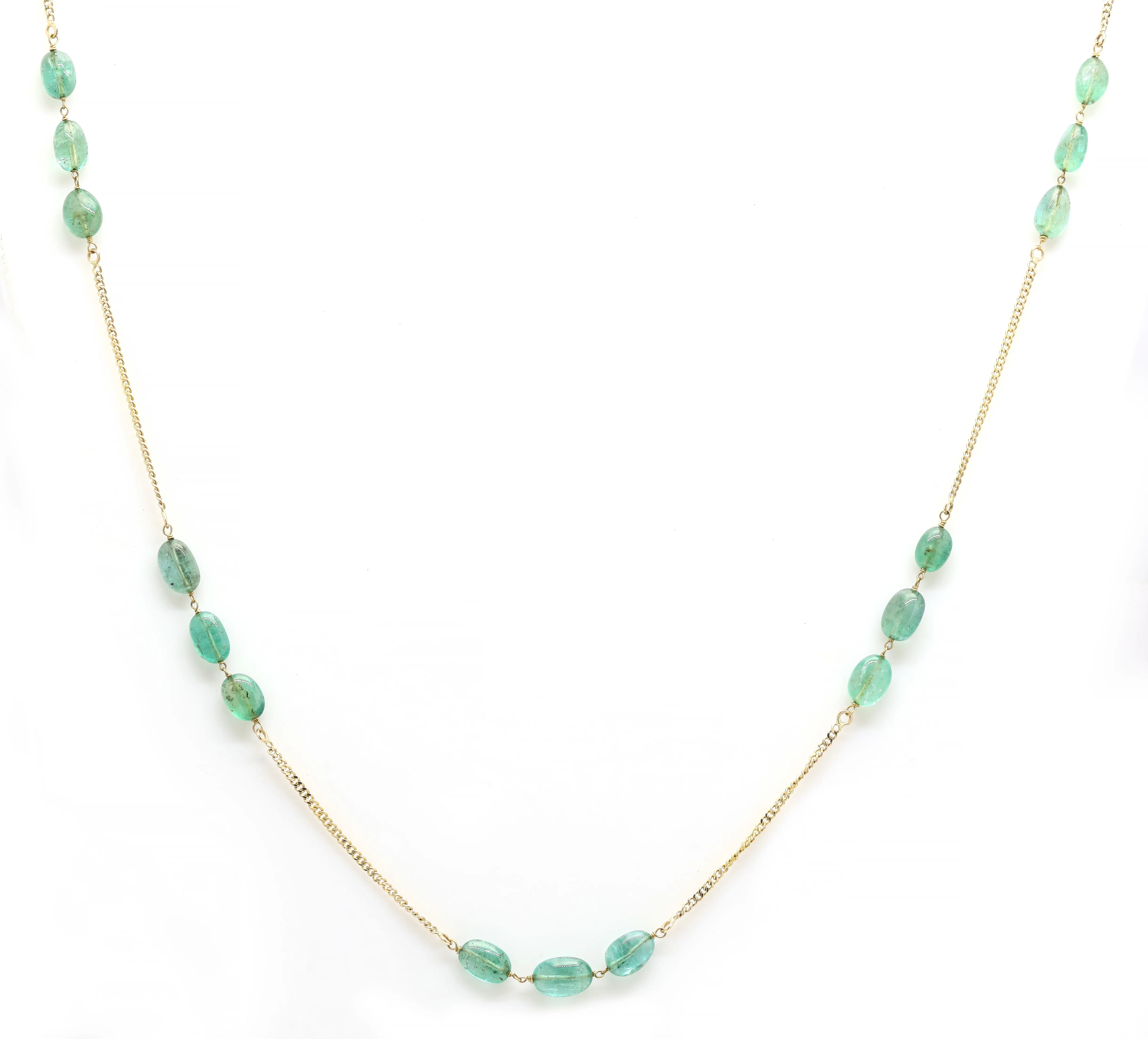Best Selling Product Natural Birthstone Emerald Necklace 18k Solid Yellow Gold Tumble Shape Beaded Necklace Authentic Jewelry
