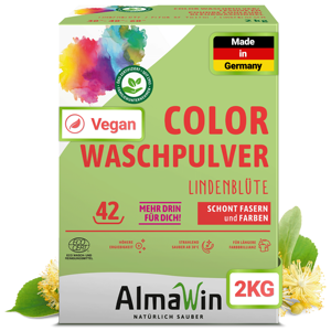 Poudre à lessiver AlmaWin Couleur Vive Fleur de Tilleul 2Kg - 42 Lavages Détergent en Poudre Végétalien Bio pour Bébé - Product Image 1