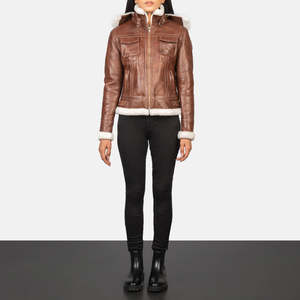 Fiona Brown <b>Shearling</b> Leather <b>Jacket</b> with Hood Windproof Feature - Product Image 3