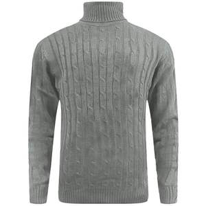 Pull à col roulé pour homme, tricot torsadé, coupe ajustée, qualité supérieure, anti-froissement, anti-boulochage, design classique d'hiver, logo frontal - Product Image 5