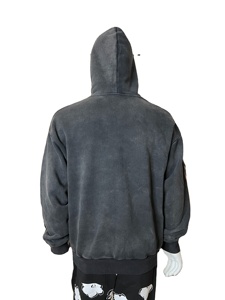 Conjunto de Sudadera Corta Térmica Unisex de Estilo Urbano, Corte Cuadrado, Lavado Ácido Decolorado al Sol, 100% Algodón Bordado para Hombre, Invierno, Liso - Product Image 2