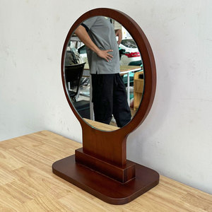GNG006 Standing Makeup Mirror with Wood <b>Frame</b> Round Tabletop in Ambr - Product Image 3