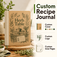 Journal de recettes personnalisé LABON A5, couverture rigide en kraft avec dos en lin, illustration d'herbes, pages intérieures personnalisées et coffret cadeau