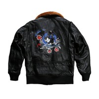 Veste en cuir pour hommes de qualité supérieure col en fourrure réglable impression côté arrière dernière conception vente chaude badges veste en cuir