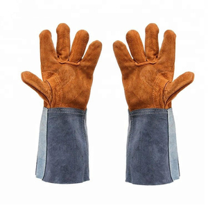 Logo personnalisé Gants de sécurité en cuir de vache refendu de 14 pouces Gants de sécurité résistants à la chaleur, antistatiques, respirants et sans silicone - Product Image 1