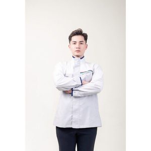 เสื้อแจ็คเก็ตทำงานผู้ชายระดับไฮเอนด์ สีขาว แต่งขอบสีกรมท่า - Product Image 1