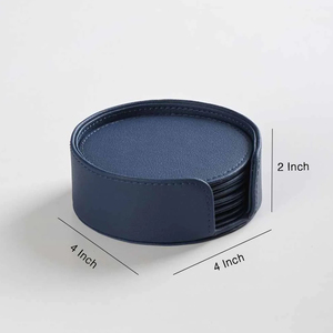 Engraved Leather <b>Coaster</b> <b>Set</b> <b>with</b> <b>Holder</b> Handmade Drink Mats Logo Bulk Export Heatproof Table Decor OEM Factory Supplier India - Product Image 4