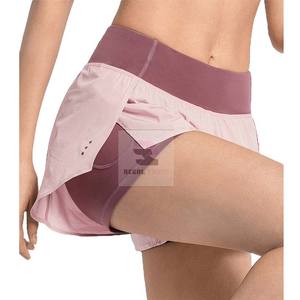Shorts athlétiques de fitness décontractés, leggings sport double couche hautement élastique, pantalons courts teints unis, service OEM en dentelle disponible - Product Image 2