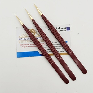 Pince à épiler pour extensions de cils à pointe droite, pointe isolante en diamant rouge, pointe pointue, en acier inoxydable - Product Image 1