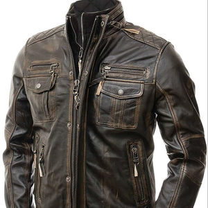 Blouson Moto Hiver Homme en Cuir Véritable (Mouton/Vache) Col Montant, Fermeture Éclair, Grande Taille, Collection Hiver 2026 – Vente en Gros - Product Image 6