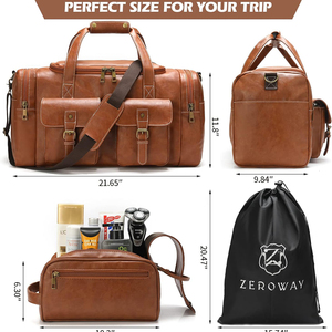Sac de voyage en cuir marron d'inspiration occidentale voyage d'une nuit multifonctionnel pour hommes femmes fermeture éclair voyage à la mode - Product Image 4