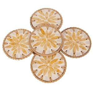 Dessous de verre en rotin d'incrustation de vadrouille ronde de conception moderne faite à la main pour des articles de cuisine de dessus de table en gros du Vietnam - Product Image 3