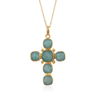 Collier pendentif en amazonite naturelle de haute qualité en forme de croix pour cadeau de fête plaqué or 18 carats bijoux spirituels collier religieux