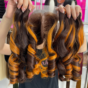 Cao cấp tiêu chuẩn bouncy xoăn tóc sợi ngang bó Ombre Màu Cam Chất lượng tốt nhất Việt Nguyên xoăn tóc bó - Product Image 2