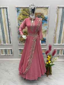 Launching New Designer Party Wear Look Gown & Attached Dupatta With Waist <b>Belt</b> Set Fancy Gown Beautiful Color - Product Image 2