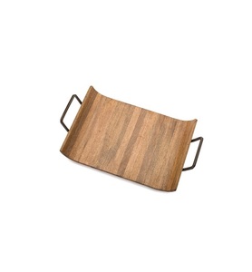 Plateau en bois de forme rectangulaire de haute qualité fait à la main avec poignées en métal ensemble de 2 tailles différentes - Product Image 2