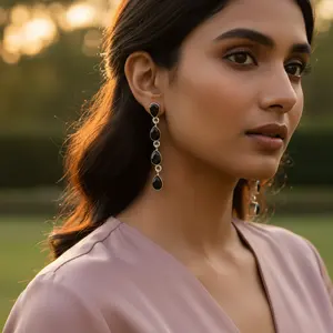 Boucles d'oreilles pendantes en argent 925 avec onyx noir pour femmes, plaquées or, bijoux pendantes, or rose, diamant, perle, zircon pour mariage, fête, cadeau - Product Image 1