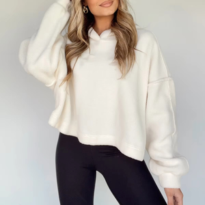 Sweat-shirt à capuche décontracté en coton surdimensionné, lourd, tricoté pour l'hiver, personnalisé par le fabricant, streetwear, OEM, pour femmes - Product Image 1