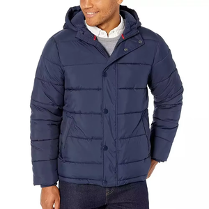 Chaqueta Acolchada con Capucha Azul Marino para Hombre, con Cierre de Botones, Cortavientos, Abrigo de Invierno, Estilo Casual, Corte Regular, Relleno Grueso de Poliéster - Product Image 1