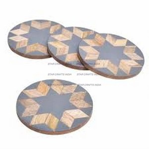 Unique Handmade <b>Round</b> Tea Best Coaster Wood Diamond Pattern Resin Coaster <b>Set</b> of <b>4</b> <b>for</b> Office & Home Hotel Restaurant Use <b>Table</b> - Product Image 3