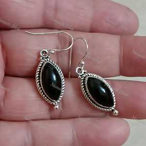 Pendientes de Ónix Negro, Plata de Ley 925, con Forma de Marquesa, Joyería con Piedra de Nacimiento de Julio - Product Image 1