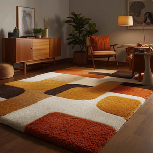 Tapis géométrique rétro touffeté - Tapis moderne du milieu du siècle pour chambre à coucher, salle à manger, chambre d'amis - Décoration moderne pour la maison - Product Image 4