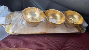 Ensemble de 3 plateaux de service en aluminium au design attrayant pour la vaisselle, argenterie, ensemble de plateaux de service modernes en acier inoxydable - Product Image 5