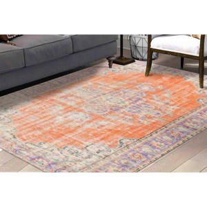 Tapis de couloir bohème orange : Tapis d'entrée de style vintage, avec poils doux - Product Image 2