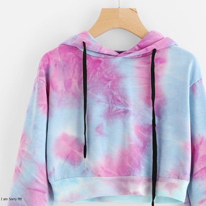 Alta calidad de las mujeres de hombro frío Tie Dye Pullover Hoodies Casual Ladies Sexy Crop Top Pullover Hoodies - Product Image 6