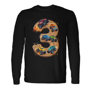 Camiseta Promocional de Manga Larga para Niño de 3 Años, Fiesta de Cumpleaños, Diseño de Camioneta Monstruo - Product Image 2