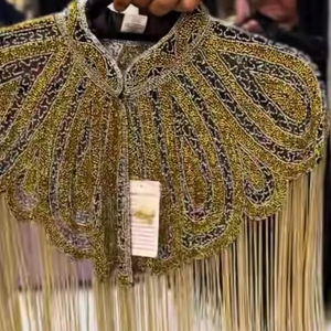 Festive Burlesque Cape Perlas Lentejuelas con cuentas Antiestático Hasta el suelo Cuello en V Sujetador incorporado Cintura natural Silueta recta - Product Image 1