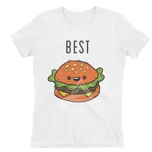 Yüksek kaliteli boş Unisex Burger kızartması erkekler T shirt en iyi arkadaşlar T gömlek beyaz pamuk en iyi arkadaşlar Twining T shirt