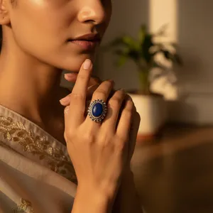 Art Palace Vintage 925 Silver <b>Lapis</b> <b>Lazuli</b> Cocktail <b>Ring</b> Women's Statement Jewelry Bezel Setting Everyday Wear Ethnic Style - Product Image 1