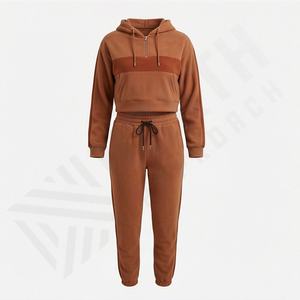 Conjunto de Top Corto y Pantalones Deportivos, Conjunto de Dos Piezas con Cremallera, Sudadera con Capucha y Pantalones Deportivos, Logotipo Personalizado, Corte Ajustado, Conjunto de Pantalones Deportivos para Mujer, Chándal - Product Image 1