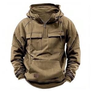 Sudadera con capucha para hombre de alta calidad al por mayor, con media cremallera, forro polar cálido y transpirable, multibolsillos, gruesa, para invierno y actividades al aire libre. - Product Image 5
