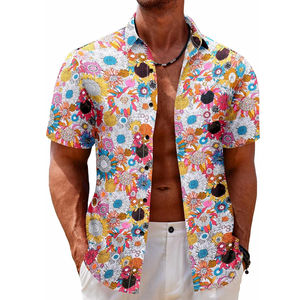 Nueva camisa de playa suelta de manga corta a rayas de lino y algodón con estampado de playa de verano para hombre de alta calidad - Product Image 3