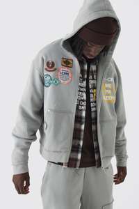 Sweat à capuche court personnalisé Patch broderie Logo survêtement en coton de haute qualité survêtements lourds 500gsm unisexe - Product Image 2