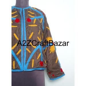 Veste élégante en velours brodé floral Suzani respirante coupe-vent Remplissage en coton pour femmes et filles Cadeau Événements printemps hiver - Product Image 2