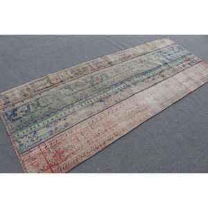 3.4x8.6 ft Turkish <b>Runner</b> Rug, Blue <b>Red</b> Vintage Floral Wool Rug - Product Image 1