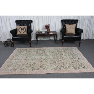 Alfombra Vintage de 4.8x7.7 pies, Alfombra Turca, Alfombra de Lana con Rayas Rosas - Product Image 2