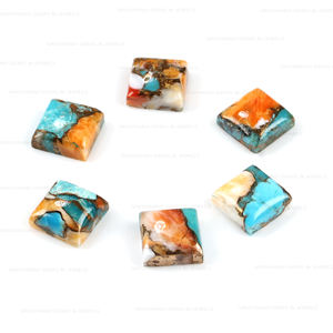 Vente en gros huître épineuse naturelle cuivre turquoise carré 10mm cabochon calibré à dos plat pierre précieuse en vrac pour la fabrication de bijoux - Product Image 2