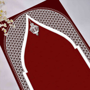 <b>Red</b> Islamic Prayer Rug: 3D Printed Worship Rug,With Pile Soft Rug - Product Image 1