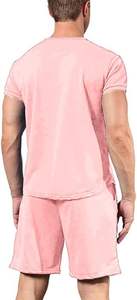 ชุดออกกำลังกายผู้ชายสไตล์สตรีทแวร์สำหรับฤดูร้อน ชุดวอร์ม ชุดโยคะ ชุดออกกำลังกาย ระบายอากาศได้ดี สีชมพูเรียบ ผ้าฝ้าย 100% - Product Image 3
