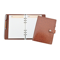 Carnet A5 à reliure rigide avec mécanisme de verrouillage coulissant Porte-stylo Tan Couverture rembourrée en cuir PU souple Taille A4 Fournitures scolaires