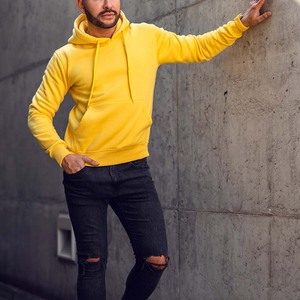 Hombres Deportes Amarillo Fleece Hoodies Custom Hoodies Bordado Liso Hoodies Hombres con Etiqueta Privada - Product Image 1