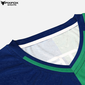 Men's Sublimated Soccer Uniform Set V-Neck Short Sleeve Green Navy Color Block Moisture Wicking Breathable Regular Fit All - Product Image 3
