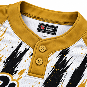 Sinewy Custom Baseball Jersey Sublimated Polyester <b>Short</b> <b>Sleeve</b> <b>Henley</b> Neck Moisture Wicking Unisex Adult Jersey - Product Image 4